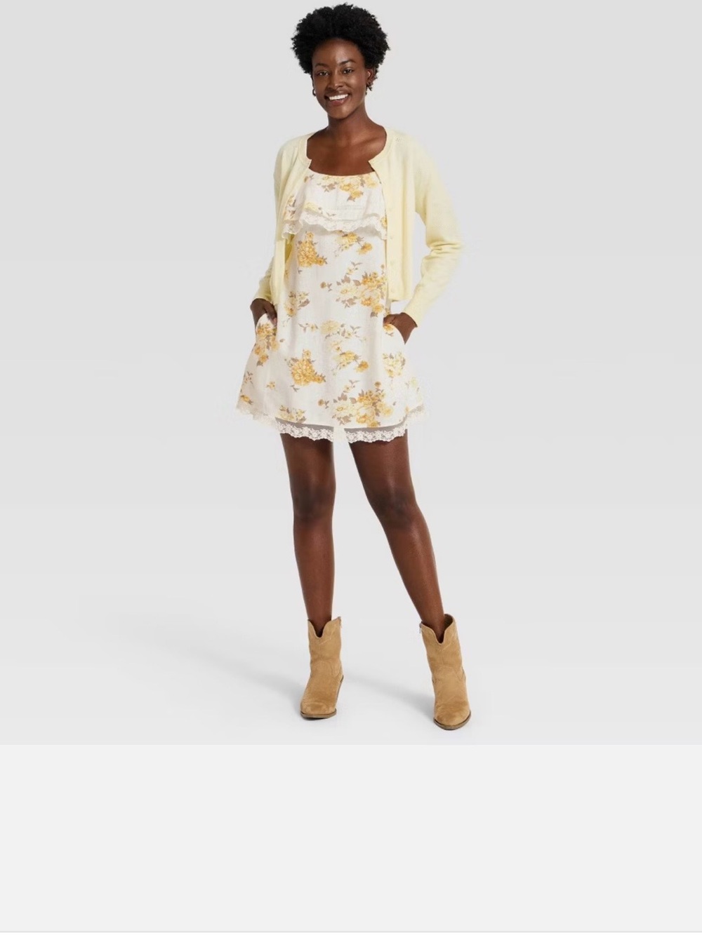 Universal Thread Cream Mini Dress with Yellow Floral Print